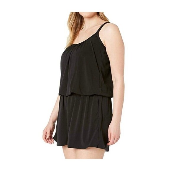 Maxine Of Hollywood Jersey Swim Romper One Piece Swimsuit Size 22W Black New - Picture 3 of 8